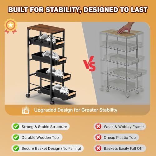 SUNALLY Slim Storage Cart with Wheels, Narrow Kitchen Rolling Cart, Black - Image 6