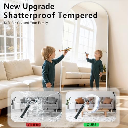 Large Full Length Mirror, 30"x71" Arched Floor Mirror Full Length with Stand, Room Decor Big Full Body Mirror with HD Tempered Glass Aluminum Frame for Bedroom Living Room,White - Image 5