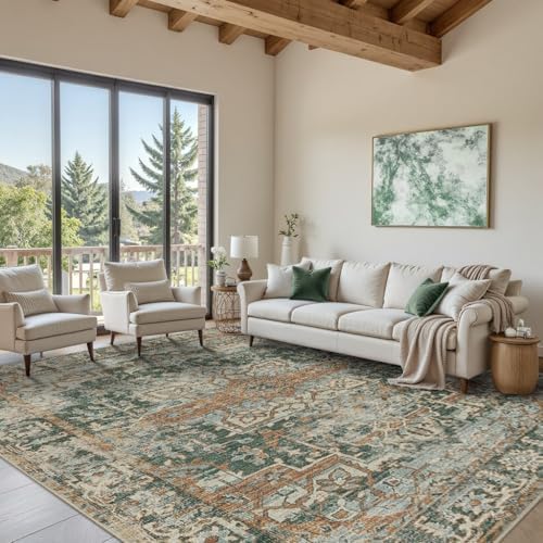 Rugxara 8x10 Area Rugs for Living Room Large Washable Rug, Green/Brown - Image 3