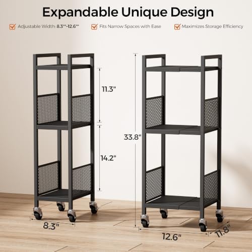 3-Tier Expandable Storage Shelving Unit,Slim Storage Cart,Metal - Image 3