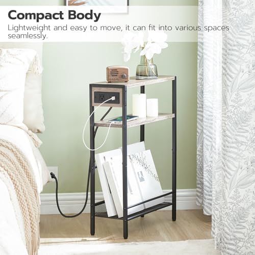 HOOBRO Small Narrow Side Table with Charging Station Set of 2, Skinny End Table for Small Spaces, Slim Nightstand with USB Ports Outlet, Sofa Beside Table with Storage Shelf BG102UBZP201 - Image 4