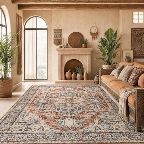 AMADA HOMEFURNISHING 5x7 Area Rugs, Washable Living Room Rug Low-Profile with Non-Slip Backing & Durable Edge Binding, Vintage 5x7 Rugs for Living Room, Bedroom, Dinning Room - Image 4