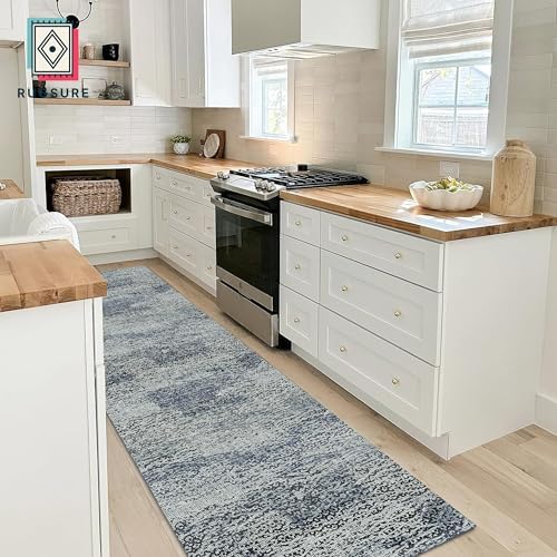 RUGSURE Washable Area Rug - 1/6 Thick - Stain & Water Resistant Non-Slip - Resistant Rug for Living Room, Bedroom, Nursery, Pet & Child Friendly, Vintage Charm Area Rugs (Grey+LightTeal, 2'6'' x 8') - Image 4