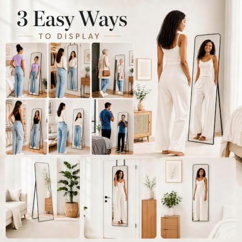 57x20" Full Length Mirror Floor Stand,Over the Door,Wall Mounted Black - Image 6