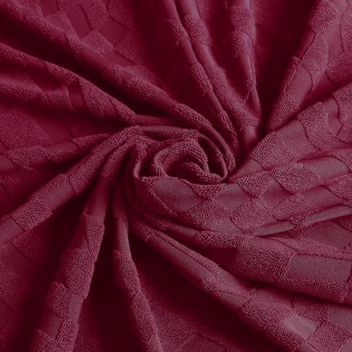 ZNSAYOTX 1 Piece Stretch Sofa Covers for 3 Cushion Couch (72"-90"), New Plaid Couch Cover with Non-Slip Buckle for Dog Pets, Ultimate Soft Cozy Washable Sofa Slipcover Form Fit Protector, Wine Red - Image 7
