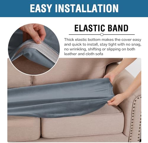 H.VERSAILTEX Velvet Stretch Individual Couch Cushion Cover Plush Cushion Slipcover for Loveseat Sofa Cushion Furniture Protector Seat Cushion Sofa Cover (1 Piece Sofa Cushion Cover, Stone Blue) - Image 4