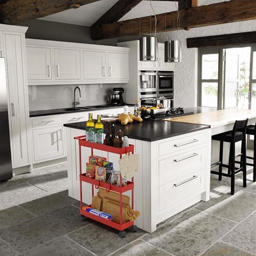 Simple Houseware 3-Tier Slim Rolling Cart w/Handle 5.5" Wx27.5 H, Red - Image 6