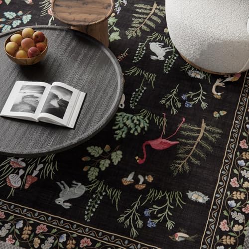 9x12 Area Rugs for Living Room: Washable Bedroom Rug Vintage Stain Resistant Non Slip Low Pile Soft Lightweight Carpet for Kitchen Dining Room Farmhouse Nursery Kids Room Home Office - Image 3