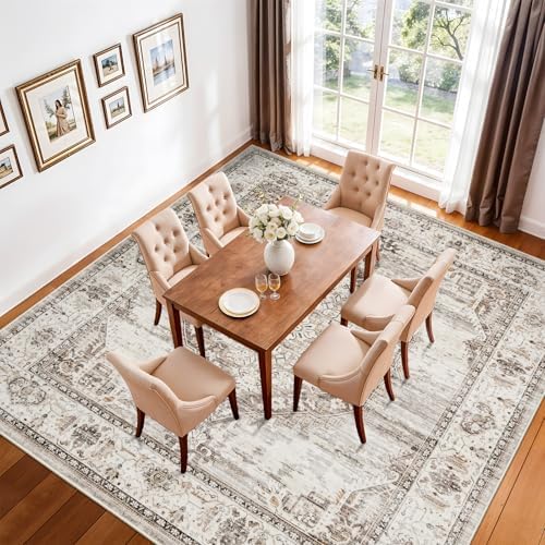 12x12 Square Area Rug: 12ft Square Washable Living Room Rugs Ultra Thin Soft Oriental Non-Slip Backing Farmhouse Rug Low Pile Thin Stain Resistant Indoor Carpets, 12' x 12' Beige - Image 3