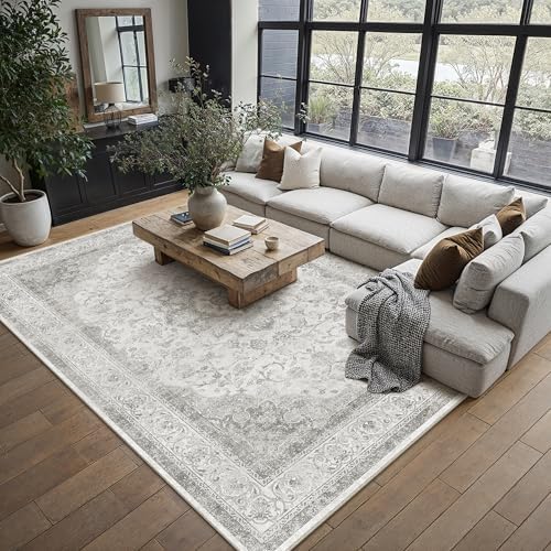6x9 Grey Washable Area Rug Non Slip Vintage Carpet by WondRg