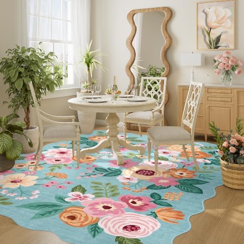 DUKINO 4x6 Area Rug, Non Slip Floral Washable Rug for Living Room, Teal - Image 5