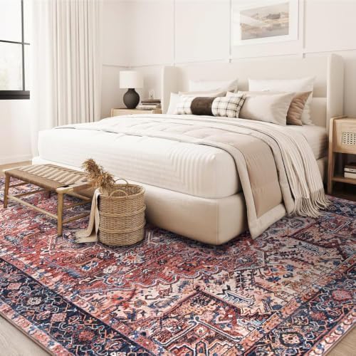 Hanples 5x7 Area Rugs for Living Room, Washable Rug Vintage Floral, Red - Image 3