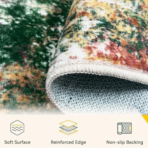 RELEANY Washable 5'x8' Abstract Area Rug for Living Room Green Multi - Image 4