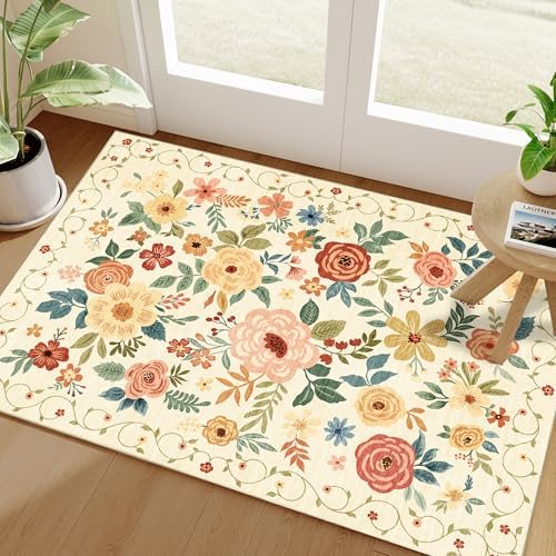 DUKINO 2x3 Entryway Rug, Door Mat Soft Washable Rug Non Slip, Beige Yellow by DUKINO