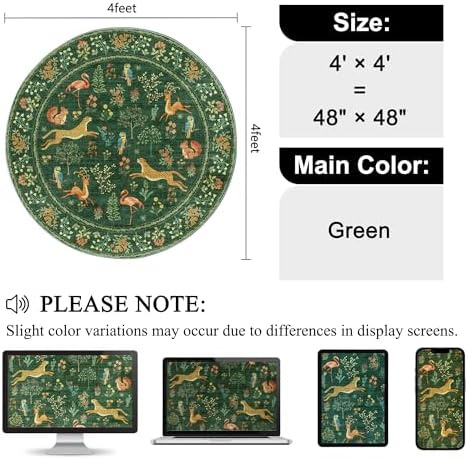 DUKINO 4ft Round Rug, Washable Animal Small Round Area Rug Non Slip, Green - Image 2