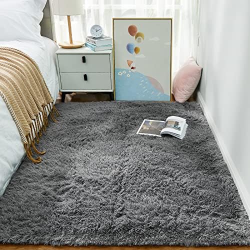 Ophanie Area Rugs for Living Room Bedroom, Washable Non-Slip Fluffy Soft Grey Shag Carpet, Indoor Floor Gray 4x6 Fuzzy Shaggy Living Room Plush Rug for Kids Home Dorm Decor Aesthetic - Image 2