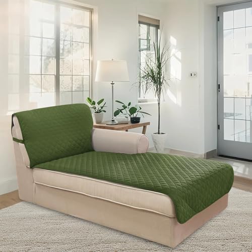 U-NICE HOME Sectional Couch Cover Chaise Lounge Cover, Huntergreen/Sage - Image 2
