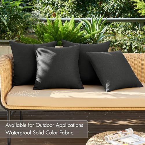 MIULEE Pack of 4 Decorative Outdoor Throw Pillow Covers Linen Waterproof Pillow Covers Summer Farmhouse Cushion Cases for Patio Garden Tent Balcony Couch Sofa 16x16 Inch Black - Image 2