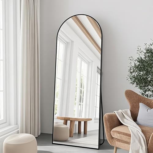 57"x20" Arched Full Length Mirror, Full Floor Mirror with Stand, Large Full Body Mirror, Wall Mirrors for Bedroom Living Room, Aluminum Frame (Black) by TinyTimes