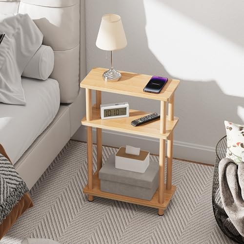 Apicizon Small Narrow Side Table, 3-Tier Skinny End Table, Natural - Image 6