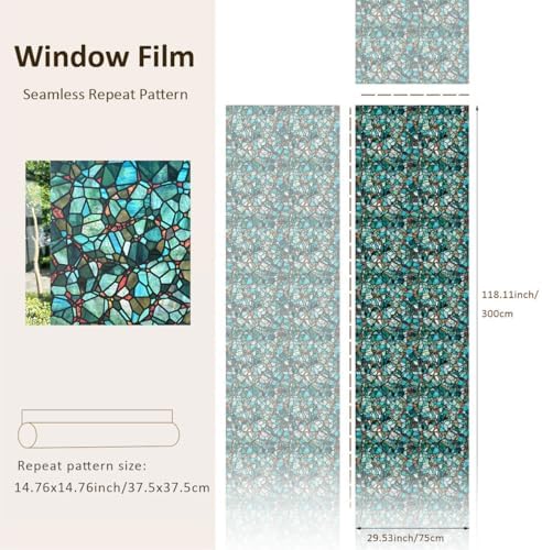 funlife Original Hand-Drawn Privacy Stained Glass Window Film, Single Sided Static Cling Window Cling Suitable for Entryway, Reusable Glass Windows Door Decor, 29.53"x118", Spring Pine Cobblestones - Image 3