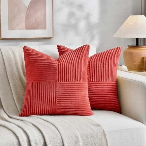 Fancy Homi 2 Packs Red Decorative Throw Pillow Covers 20x20 Inch for Living Room Couch Bed Sofa, Holiday Christmas Home Decor Gift, Soft Corss Corduroy Patchwork Accent Square Cushion Case 50x50 cm - Image 7