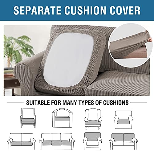 H.VERSAILTEX 3 Piece Stretch Sofa Covers for 2 Cushion Loveseat Couch - Thicker Jacquard Fabric (Medium Sofa, Taupe) - Image 5
