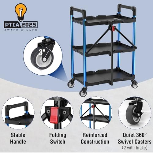 WORKPRO 3-Tier Collapsible Utility Cart, 210 LBS Cart with Wheels - Image 5