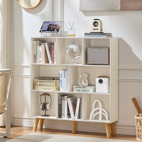 LEYAOYAO 8 Cube Bookshelf,Mid-Century Modern Bookcase with Legs,Light Grey by LEYAOYAO-Findtheshiningpointofyourideallife%EF%BC%81
