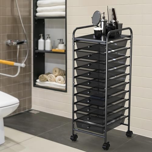 Simple Houseware 10 Drawers Rolling Utility Cart Organizer, Black - Image 4