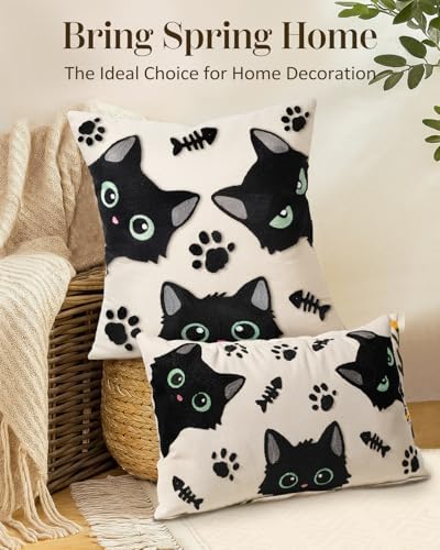 Embroidered Throw Pillow Cover 20x20 Inch, Cat Bone - Image 5