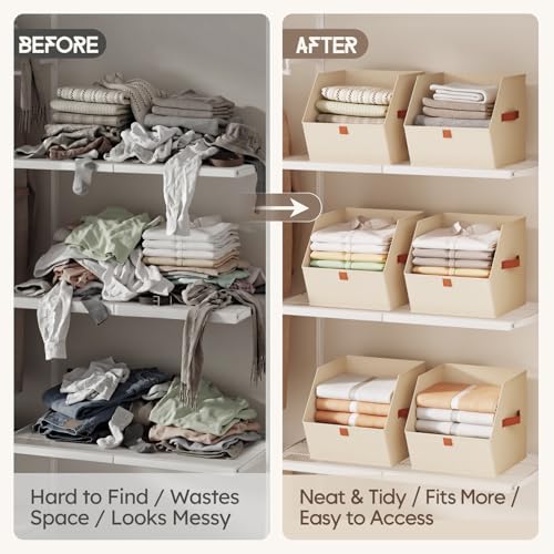 Homsorout Fabric Closet Storage Cubes - 4 Pack Square Storage Bins with Dual Handles for Clothes, Towels, Toys, Cube Storage Organizers for Bedroom, Nursery, Shelves, Closet, Small Spaces, Beige - Image 3