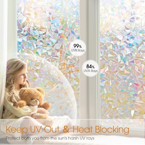 Beautyhero Window Privacy Film, Frosted Reeded Glass Cling, 3D Decorative Coverings with UV Blocking, Static Cling Tint for Bathroom Doors Cabinet - Image 2