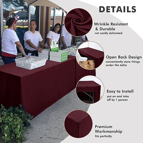 Nasitos 2 Pack 8' Fitted Table Cloth for Rectangular Table Burgundy Trade Show Table Covers-Open Back Valentines Tablecloth Washable and Wrinkle Resistant Table Cloth, Parties, Buffet, Baby Shower - Image 3