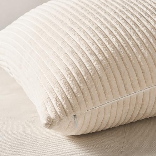 Topfinel 4 Packs Neutral Decorative Throw Pillows Covers 26x26 Inch for Living Room Couch Bed Sofa, Rustic Farmhouse Boho Neutral Home Decor, Soft Plush Striped Corduroy Square Cushion Case 65x65 cm - Image 2