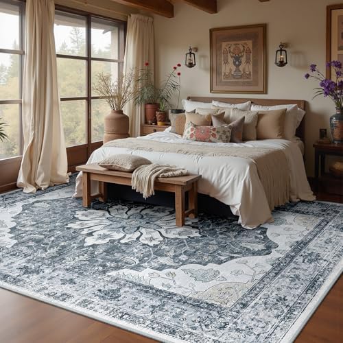 RELEANY Washable Area Rug, Large 10'x12', Grey/White/Beige - Image 3