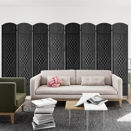 FDW Room Divider 8 Panel Folding Privacy Divider 6 Ft Indoor Wall Divider Portable Partition Wood Screen, Coal Black - Image 2