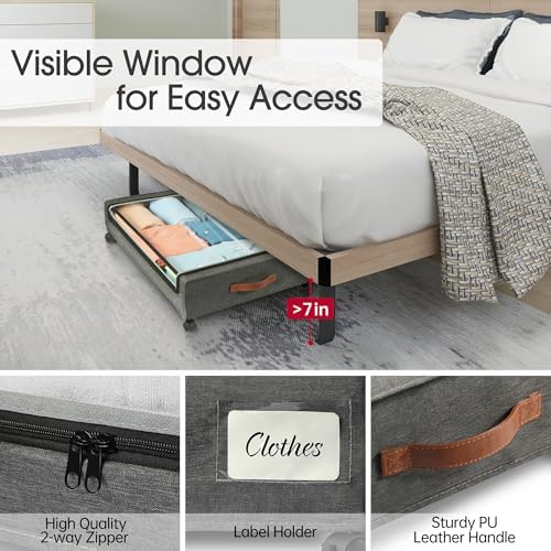 Yecaye Under Bed Storage with Wheels, 2Pack Under Bed Storage Containers, Underbed Shoe Storage Organizer, Rolling Under Bed Metal Drawers for Clothes, Blankets(30.71 x 16.93 x 6.69 in) (Pack of 2) - Image 5