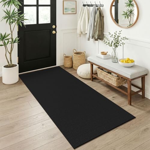 KOZYFLY Black 3x6 Washable Runner Rug, Non Slip Wide Runners for Hallway, Woven Large Entryway Runners, Braided Floor Carpet Runner for Entry, Kitchen, Bedside, Hall, Black/Dark Grey by KOZYFLY