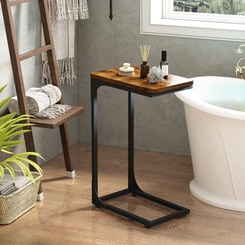 QEEIG Narrow C Shaped Side Table Set of 2 Living Room Sets Slim Couch Tray Tables Skinny Thin Small Farmhouse 9.5 inch Width, Rustic Brown (017-24BN) - Image 6