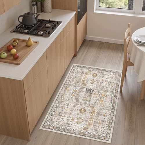 Madane Washable Area Rug 2x3 Small Entryway Rugs Non-Slip, Brown/Gold - Image 2