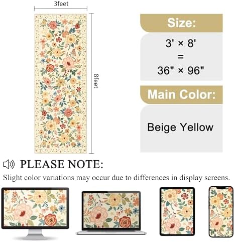 DUKINO 3x8 Hallway Runner Rug, Washable Kitchen Rug Non Slip, Beige Yellow - Image 2