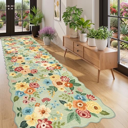 DUKINO 3x10 Runner Rug, Non Slip Floral Washable Rug for Hallway, Green - Image 3