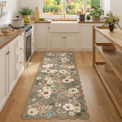 DUKINO 2x6 Runner Rug, Floral Washable Rug for Kitchen, Light Taupe - Image 5