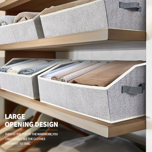 Homsorout Trapezoid Closet Shelf Organizer - Large Baskets for Organizing, Storage Baskets for Shelves, Cubbies Storage Bins for Clothes, Books, Blankets, 4 Pack, Light Gray - Image 3
