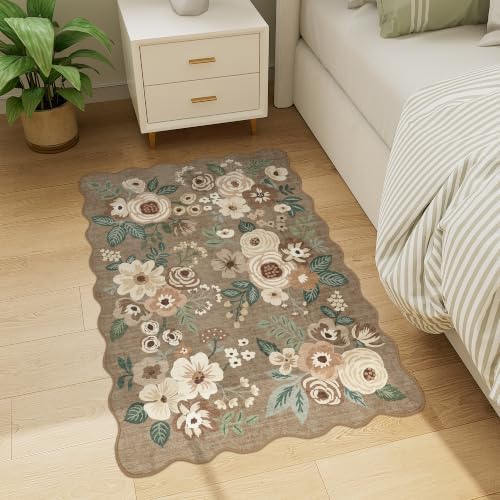 DUKINO 2x3 Rug for Entryway, Floral Door Mat Washable Rug, Light Taupe - Image 5