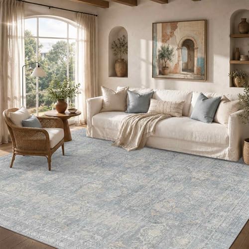 Rugxara 6x9 Area Rugs Washable Rug for Living Room Bedroom, Blue/Beige by Rugxara