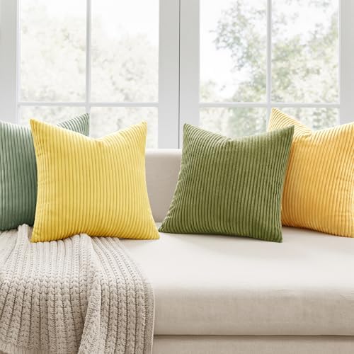 MIULEE Soft Corduroy Decorative Throw Pillow Covers Yellow Green 18x18 - Image 2