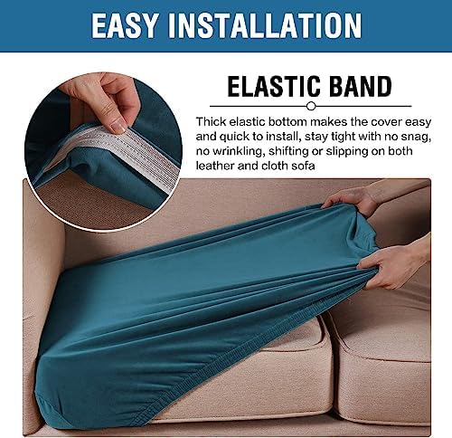 H.VERSAILTEX Velvet Stretch Couch Cushion Cover Plush Cushion Slipcover for Chair Loveseat Sofa Cushion Furniture Protector Seat Cushion Sofa Cover (3 Piece XL Sofa Cushion Covers, Deep Teal) - Image 4