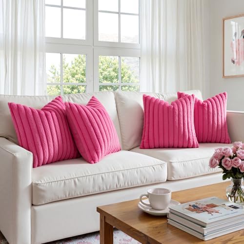 MIULEE Faux Fur Plush Decorative Throw Pillow Covers 20x20, Hot Pink - Image 5